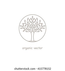 Illustration tree symbol style eco design. Vector. Modern illustration for packaging natural products, organic shops, cosmetics, clothing.