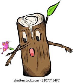 The illustration of a tree that is split with a butterfly
