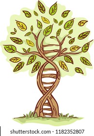 Illustration of a Tree with Trunk in DNA Shape