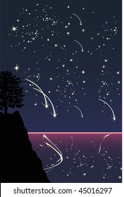 illustration with tree under night sky with stars