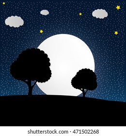 Illustration with tree under night sky with stars 