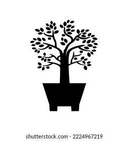 illustration tree vector. potted plants silhouette, isolated on white background.