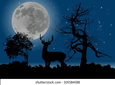 Illustration Trees Deer Silhouettes Stock Vector (Royalty Free