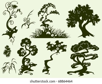 Illustration of trees in fantasic style made in silhouette