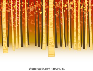 Illustration with  trees and  leaves