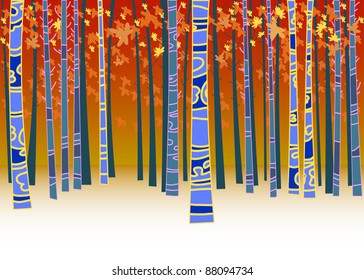 Illustration with  trees and  leaves