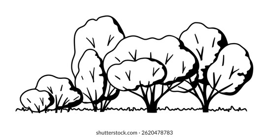 Illustration trees with leaves. Natural summer or spring image.