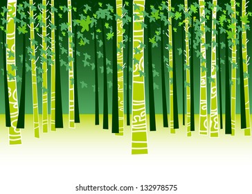 Illustration with trees and leaves. Spring and summer