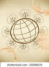 Illustration of trees on earth
