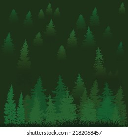 illustration with trees set isolated on dark green background