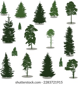 illustration with trees set isolated on white background