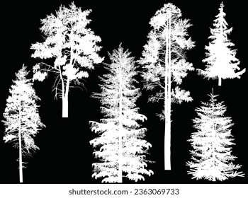 ilustración con árboles aislados en fondo negro