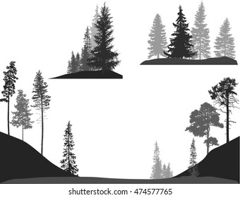 illustration with trees set isolated on white background