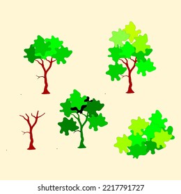 Illustration of trees and shrubs. Illustration of a tree without leaves.