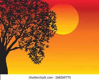 illustration with trees at sunset