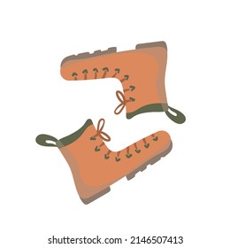 Illustration of trekking boots. Shoes for hiking, hiking, travelling. Special boots for the mountains.

