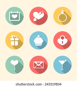 Illustration trendy flat icons for Valentines Day, style with long shadows - vector