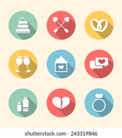 Illustration trendy flat icons for Valentines Day, style with long shadows - vector