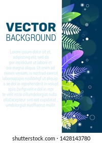 Illustration in trendy flat style on green blue background and vibrant gradient colors - background with vertical white space for text. Space plants, leaves in blue tones. for banner, greeting, poster