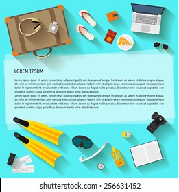 illustration in trendy flat style with some things with long shadows used modern people on rest isolated on bright background for use in design for card, poster, banner, placard or billboard 