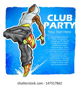 illustration of trendy guy dancing in club party poster