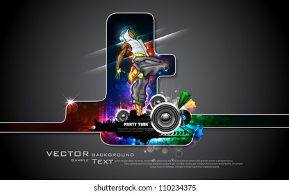 illustration of trendy guy in dancing pose on abstract poster