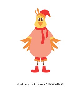 Illustration of a trendy laying hen on a white background. Vector illustration.