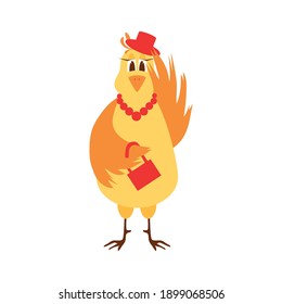 Illustration of a trendy laying hen on a white background. Vector illustration.