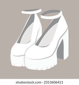 Ilustración de zapatos altos blancos de moda para mujeres. Calzado moderno y elegante para llevar para eventos informales y formales