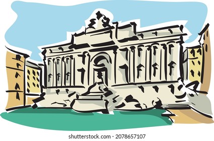 Illustration of the Trevi Fountain in Rome.