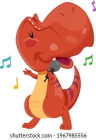 Illustration of a TRex Dinosaur Mascot Holding a Microphone and Singing a Song