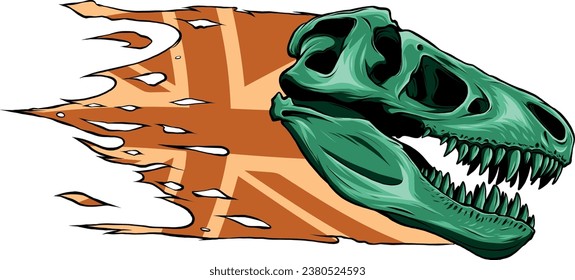 illustration of T-rex Skull with british flag