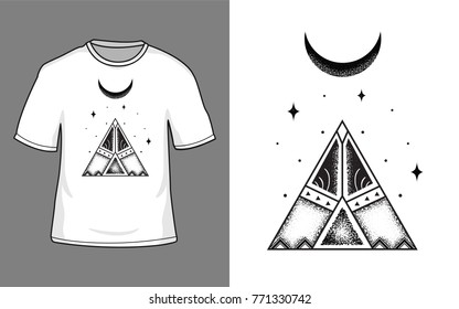 Illustration triangle geometry and moon for t shirt design vector