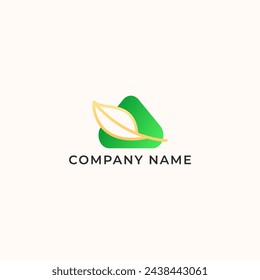 ILLUSTRATION TRIANGLE WITH LEAF GEOMETRIC LOGO ICON GRADIENT GREEN COLOR TEMPLATE SIMPLE MINIMALIST DESIGN ELEMENT SIMPLE VECTOR GOOD FOR APPS, BRAND 