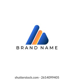 ILLUSTRATION TRIANGLE LETTER M GEOMETRIC LOGO ICON ORANGE PURPLE GRADIENT COLOR TEMPLATE SIMPLE MINIMALIST ELEMENT DESIGN SIMPLE VECTOR GOOD FOR APPS, BRAND 