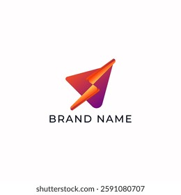 ILLUSTRATION TRIANGLE WITH LIGHTNING THUNDER SIMPLE GRADIENT PURPLE ORANGE COLOR TECH LOGO ICON MODERN SIMPLE TEMPLATE ELEMENT DESIGN VECTOR