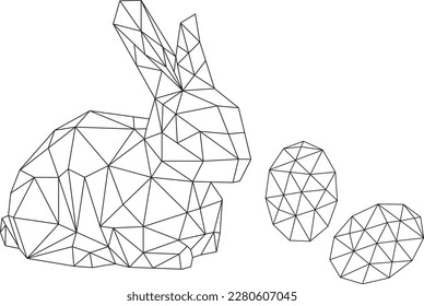 illustration triangle line of rabbit and easter eggs.