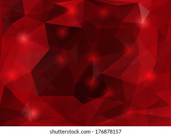 Illustration of triangle mosaic background in red colors