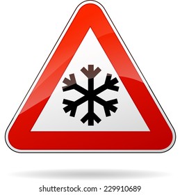 illustration of triangle road sign for cold