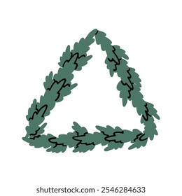 Illustration of a triangle shape made from green foliage, conveying an abstract design concept. Perfect for nature-themed projects or eco-friendly branding elements