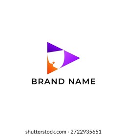Triángulo de ilustración Simple Moderno Púrpura Naranja Gradiente Color Tecnología Logotipo Icono Diseño de Plantilla Vector