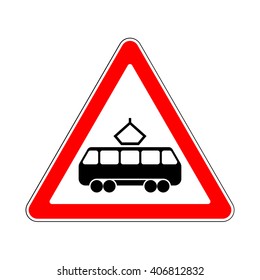 Illustration of Triangle Warning Sign of Crossing with a Tram Line