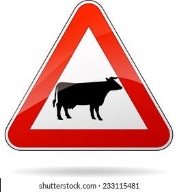 illustration of triangular warning sign for cows