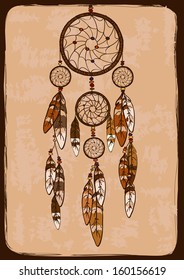 Illustration with tribal native American Indian dreamcatcher