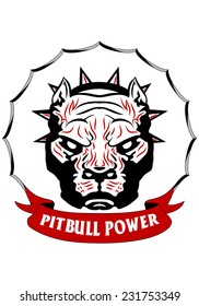 Illustration of a tribal pit-bull head on isolated white background