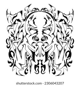 Illustration of a tribal skull image. Perfect for logos, tattoos, stickers, t-shirt designs, hats