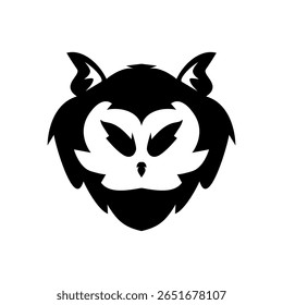Ilustração de um logotipo de cabeça de coruja estilo tribal ou mascote preto e-sports com linhas afiadas e olhos afiados, muito adequado para projetos de jogos, equipes esportivas ou marca forte.