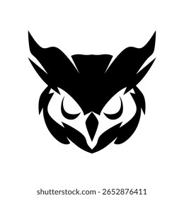  Ilustração de um logotipo de cabeça de coruja estilo tribal ou mascote preto e-sports com linhas afiadas e olhos afiados, muito adequado para projetos de jogos, equipes esportivas ou marca forte.