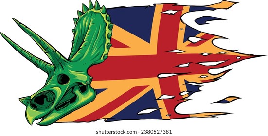 illustration of triceratops skull with united kingdom flag