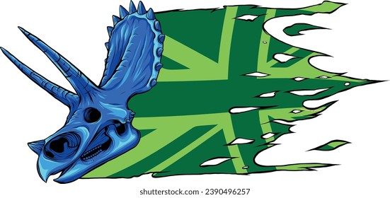 illustration of triceratops skull with united kingdom flag